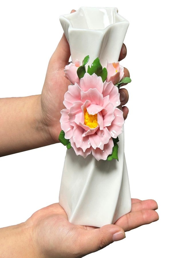 MTME Porcelain vase with Flowers, Memorabilia, Wedding Gifts, Aesthetic Sculpture Home décor (Pink Camellia) - Image 1